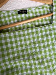 Green Gingham Square Neck Top