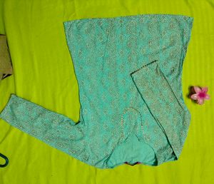 Teal🩵Colour Print Short Kurtii