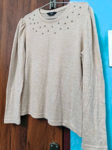 MAX Beige Embellished Knit Top