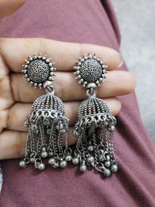 Silver Tone Jhumka Earrings
