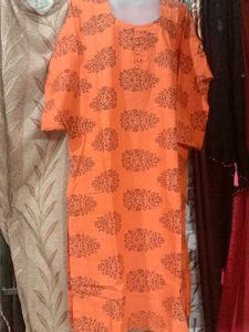Vibrant Orange 🧡 Printed Cotton Kurti  🏵️