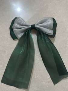 Elegant Green & Silver Hair Bow