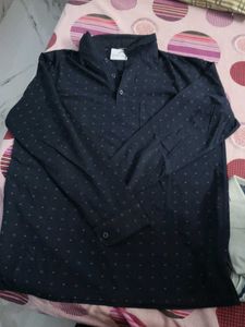 Navy Blue Patterned Long Sleeve Shirt