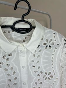 White Eyelet Cropped Blouse