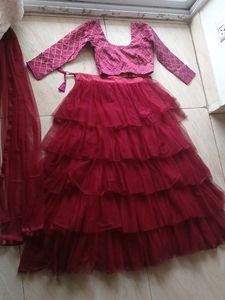 Frill Maroon Lehanga