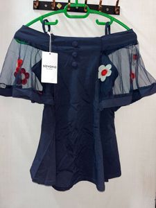 Savana Navy Floral Tulle Top