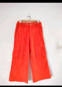 Orange Wide Leg Cargo Pants