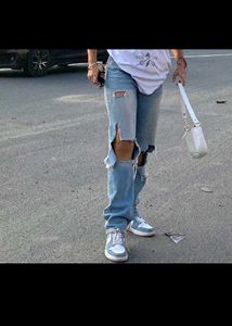 Flared Blue Distress Jeans