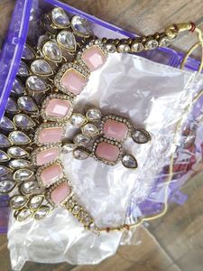 Pink Kundan Necklace &amp; Earring Set