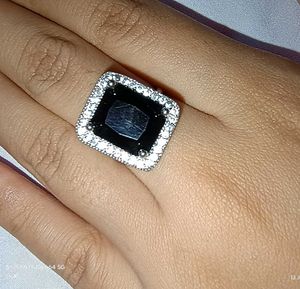 American diamond ring black onyx stone