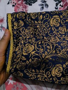 Royal Blue Banarasi Blouse With Golden Detailing