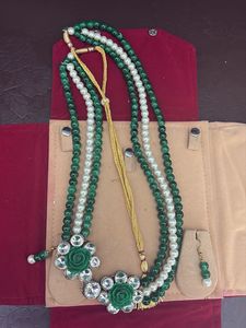 Elegant Green & Pearl Necklace Set