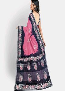 Pink &amp; Black Batik Saree