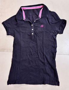 Navy Polo with Pink Accents