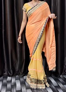 Beautifully Contrasted Saree with Delicate Mirror