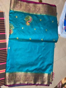 Beautiful Chanderi Silk Saree With Peacock Design