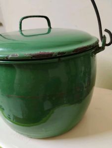 Vintage Greenteal Enamel Pot Rustic Decor