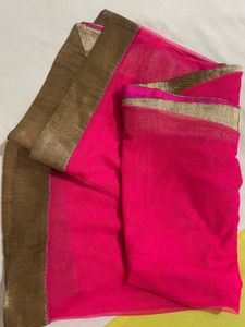 Elegant Pink Net Dupatta with Golden Border