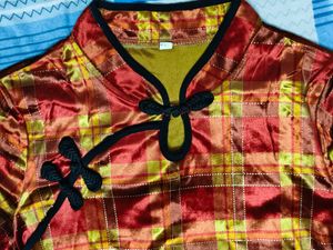 Vintage Style Plaid Mandarin Collar Velvet Top