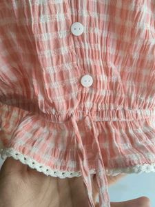Cottage Core Check Crop Top With Embroidery