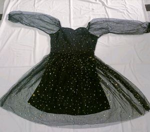 Sweetheart Neck Star Mesh net Fit and Flare Dress