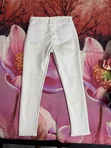 White Skinny Fitted Mid Waist Jeans