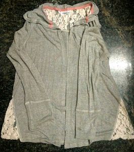 Maurices Gray Lace Hoodie Cardigan