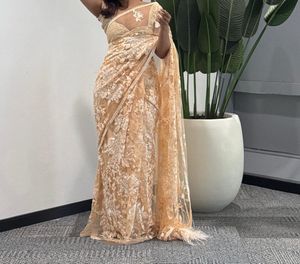 Sample Hand Embellished Real Ostrich Feather Saree