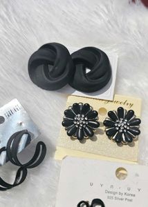 Black Earrings &amp; Hair Ties Bundle