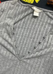 H&amp;M Gray Ribbed Lace-Up Bodysuit