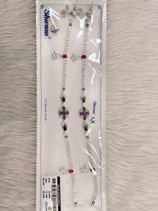 Elegant Silver Anklets with Ruby & Emerald Stones