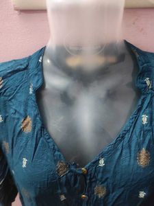 Xxl  Teal Printed A Line Kurta