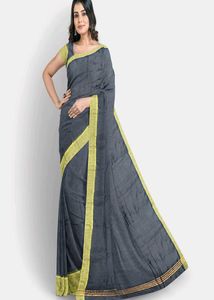 Elegant Handloom Saree - Gray &amp; Yellow