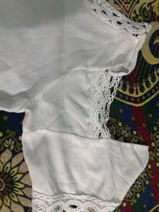 White Lace Trim Cold Shoulder Top