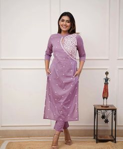 Cotton blend Elegant Embroidered Kurta Set