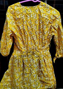 Yellow Floral Dress With Belt