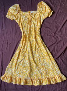 Yellow Floral Print Dress