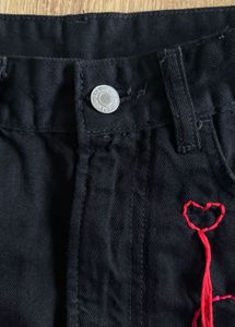 Black Heart Denim Skirt - Hand Embroidered