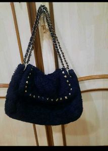 Black Fuzzy Studded Chain Bag