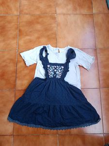 Girls Navy Embroidered Dress Set