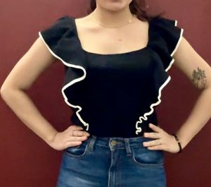 Black Square Neck Top