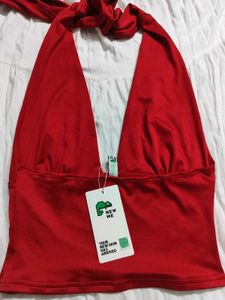 Y2K Newme Red Halter Neck Top