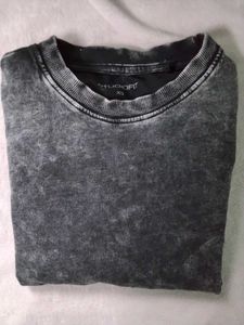 (XS) Crop Charcoal Acid Wash Tee