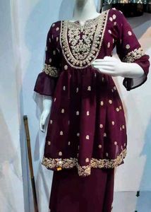 Maroon Embroidered Kurta Set