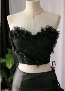 Black Floral Corset Top
