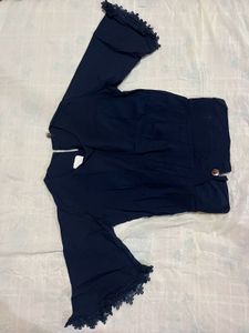 Navy Blue Flared Sleeve Top
