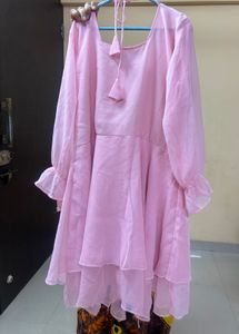 Beautiful Pink Chiffon Kurta With Beads Embroidery