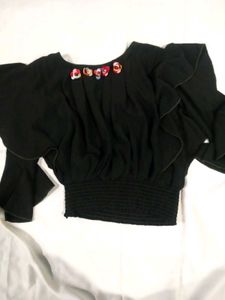 Green Crop Top With Flowers.