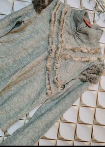 Grey Top with Fur Detail
