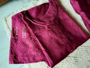 Maroon Beaded Kurta Set